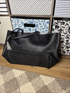 Victoria’s Secret Black Leather Tote Bag with Silver Tassel